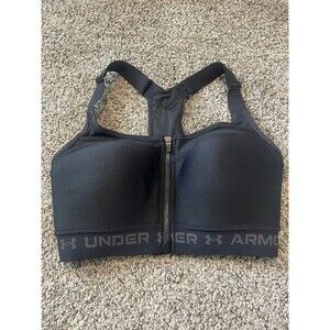 under armour Sports Bra Black 32D Racer back Front Zip Closure Lined